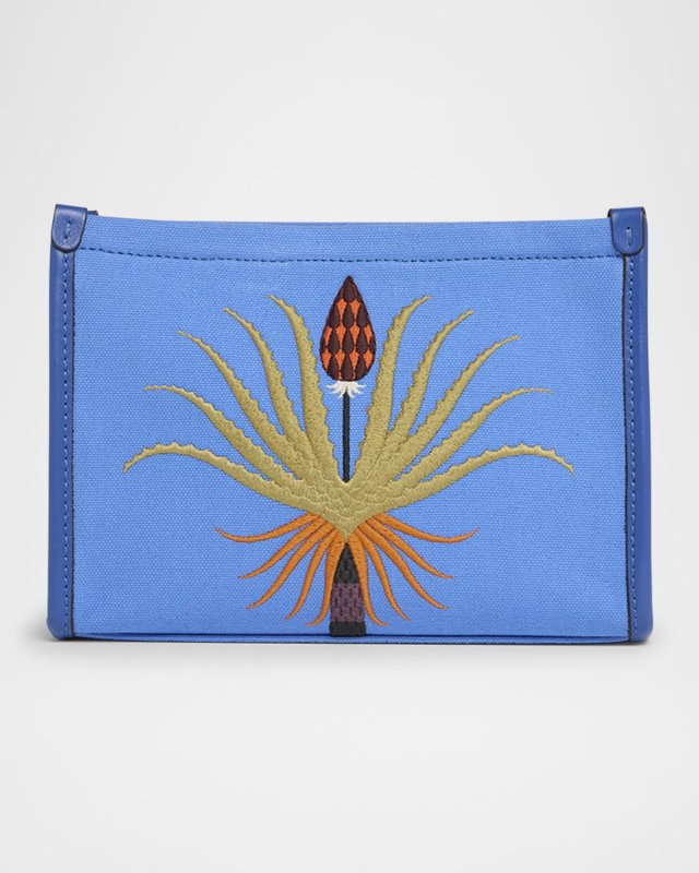 Embroidered Canvas Pouch Bag